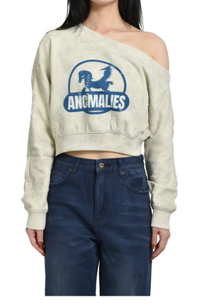 DISTRESSED OFF-SHOULDER SWEATSHIRT / BEI