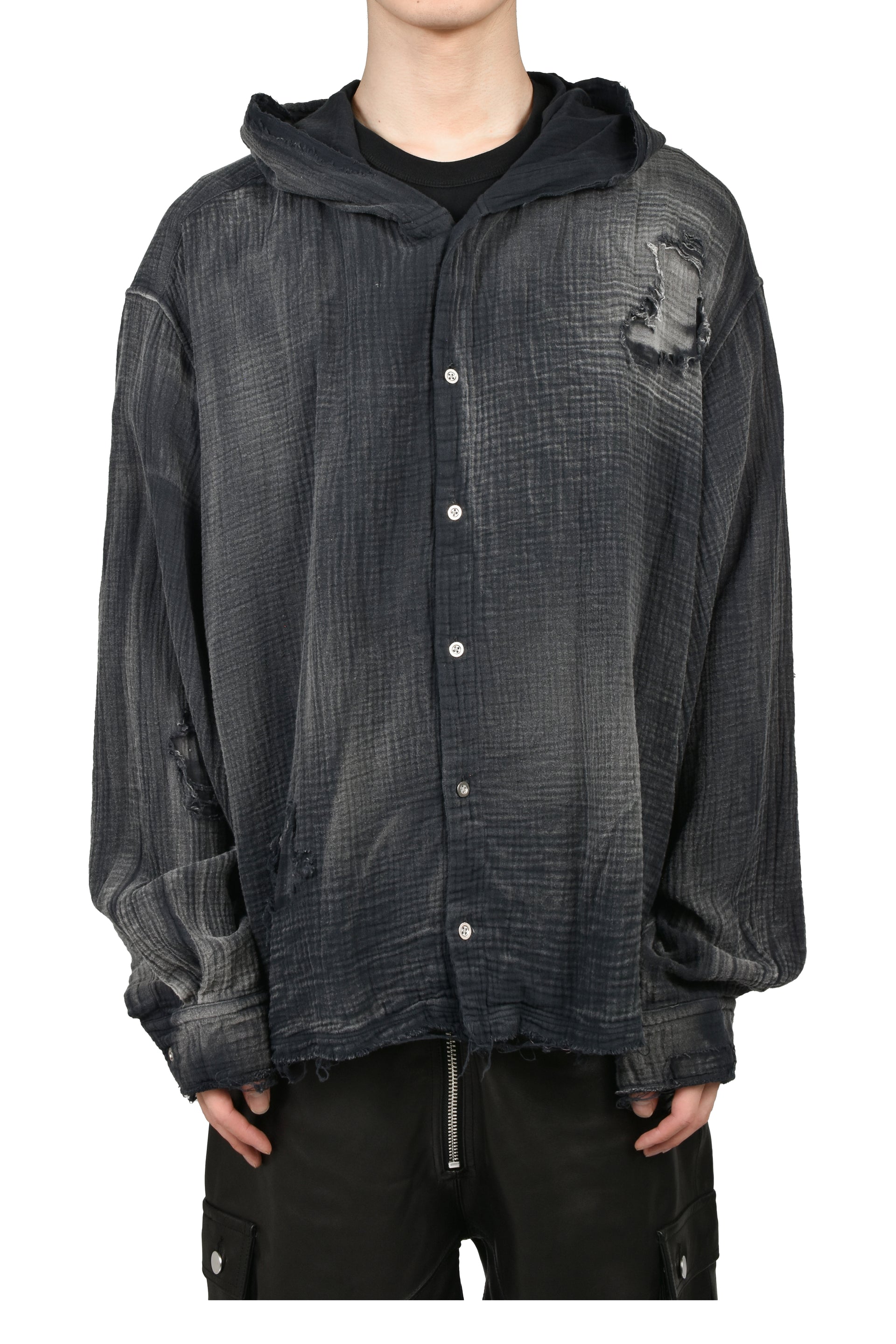 HOODED SHIRT  / WASHED BLK