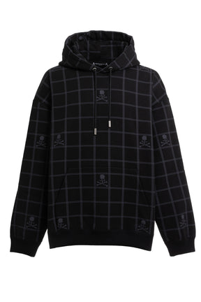 SKULL CHECK HOODIE / BLK GRY