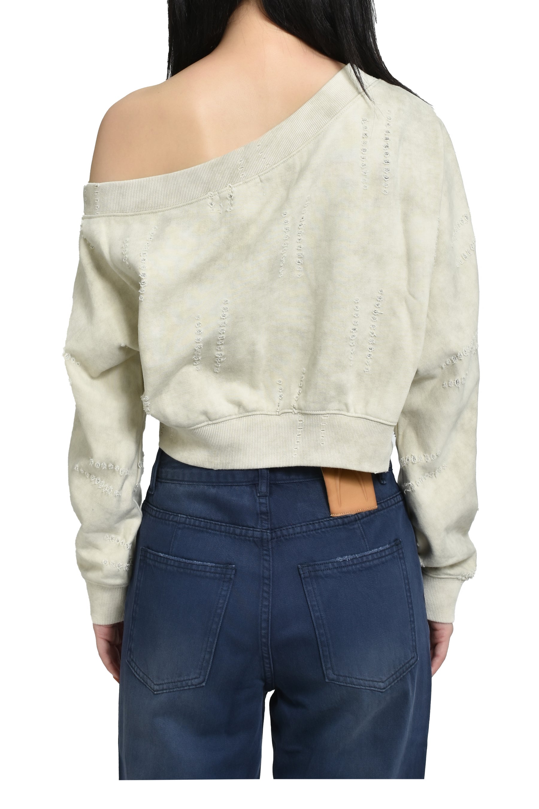 DISTRESSED OFF-SHOULDER SWEATSHIRT / BEI