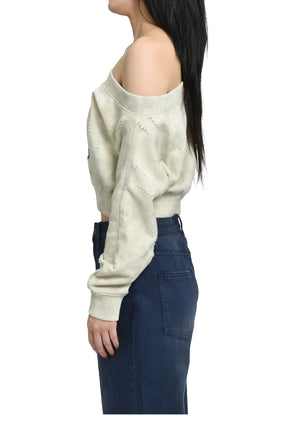 DISTRESSED OFF-SHOULDER SWEATSHIRT / BEI