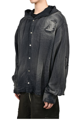 HOODED SHIRT / WASHED BLACK