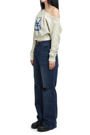 DISTRESSED OFF-SHOULDER SWEATSHIRT / BEI