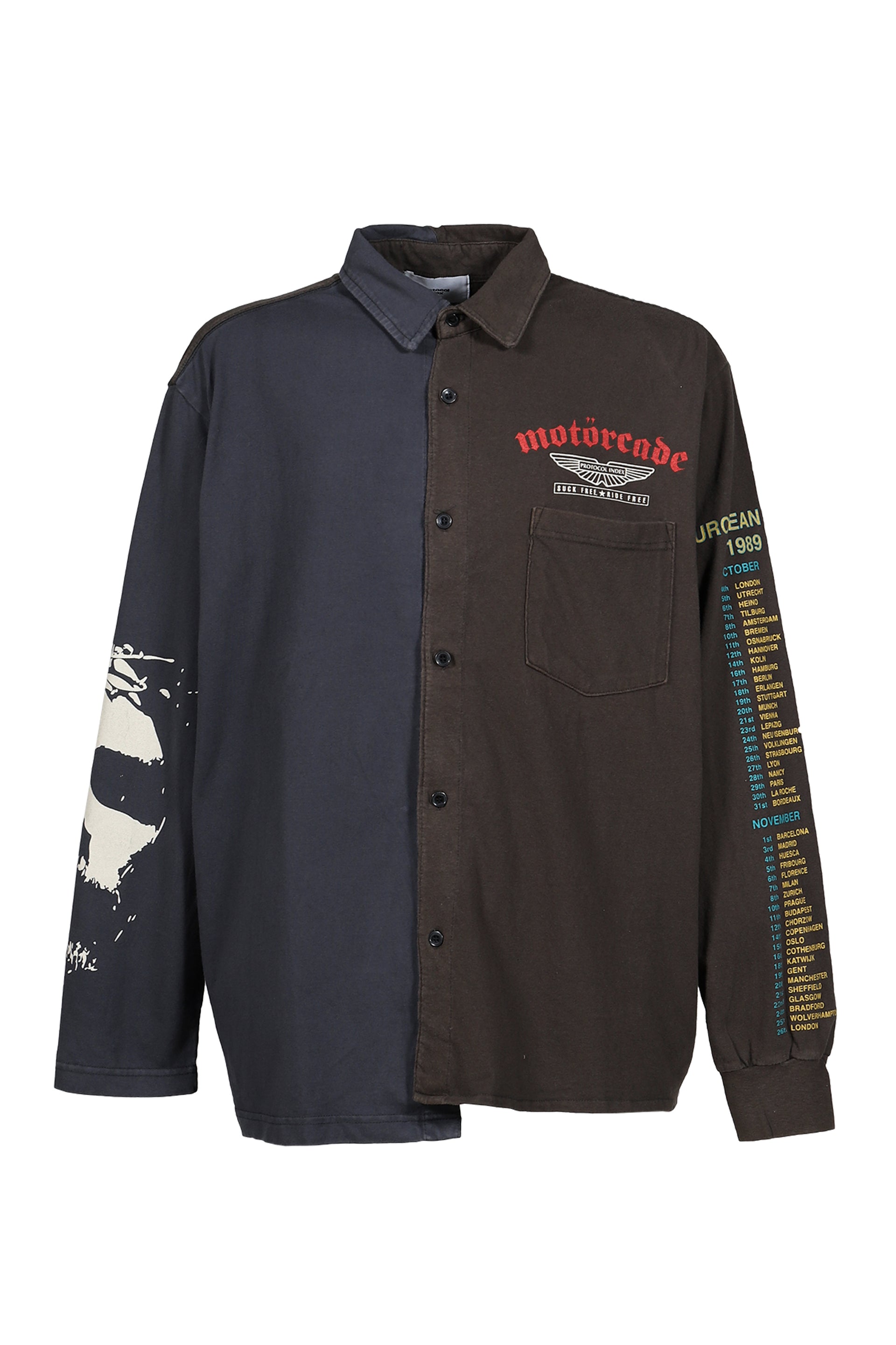 PANELED JERSEY BUTTON-UP SHIRT / BLK