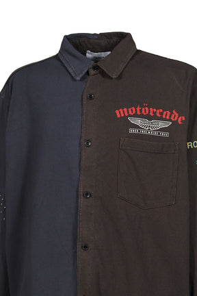 PANELED JERSEY BUTTON-UP SHIRT / BLK