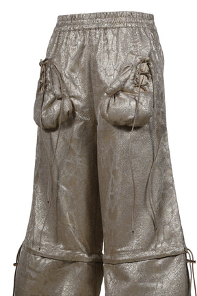 GOLD PYTHON PATTERN DETACHABLE BOXING GLOVE PANTS / GLD 