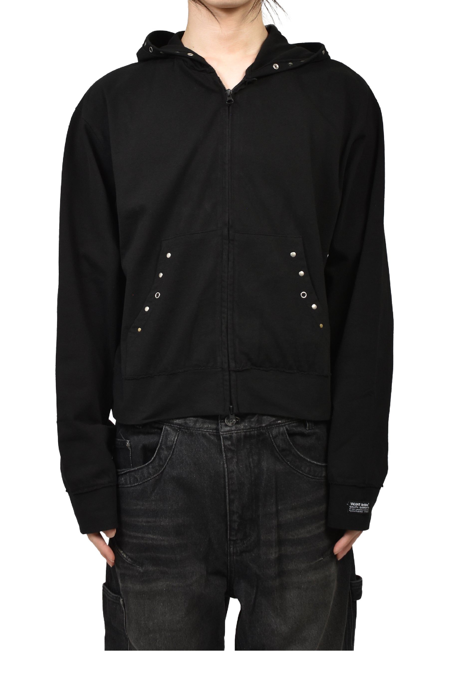CAPPY STUD HOODIE ZIP-UP / BLK 