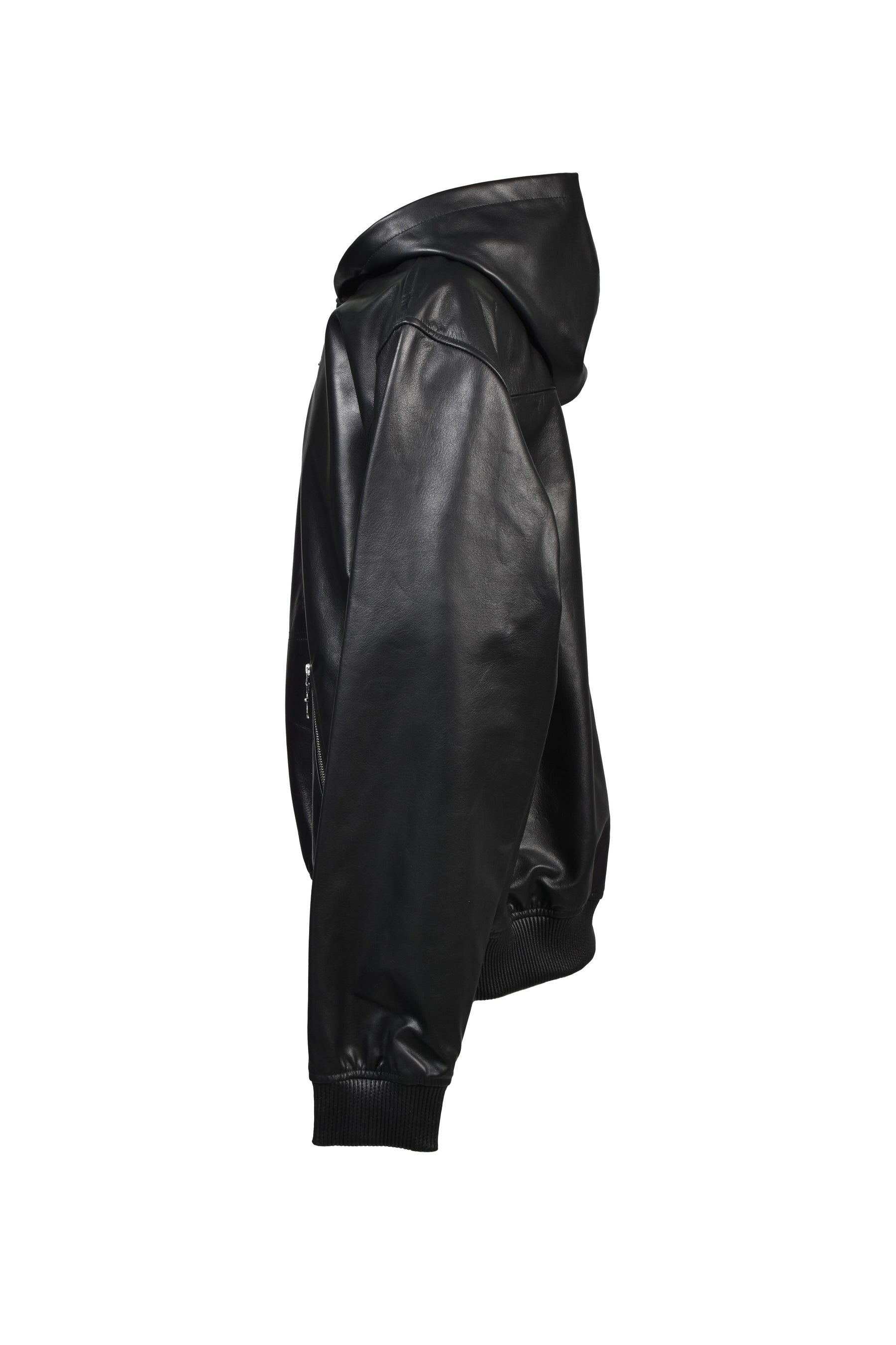 LEATHER HOODIE / BLK