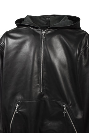 LEATHER HOODIE / BLK