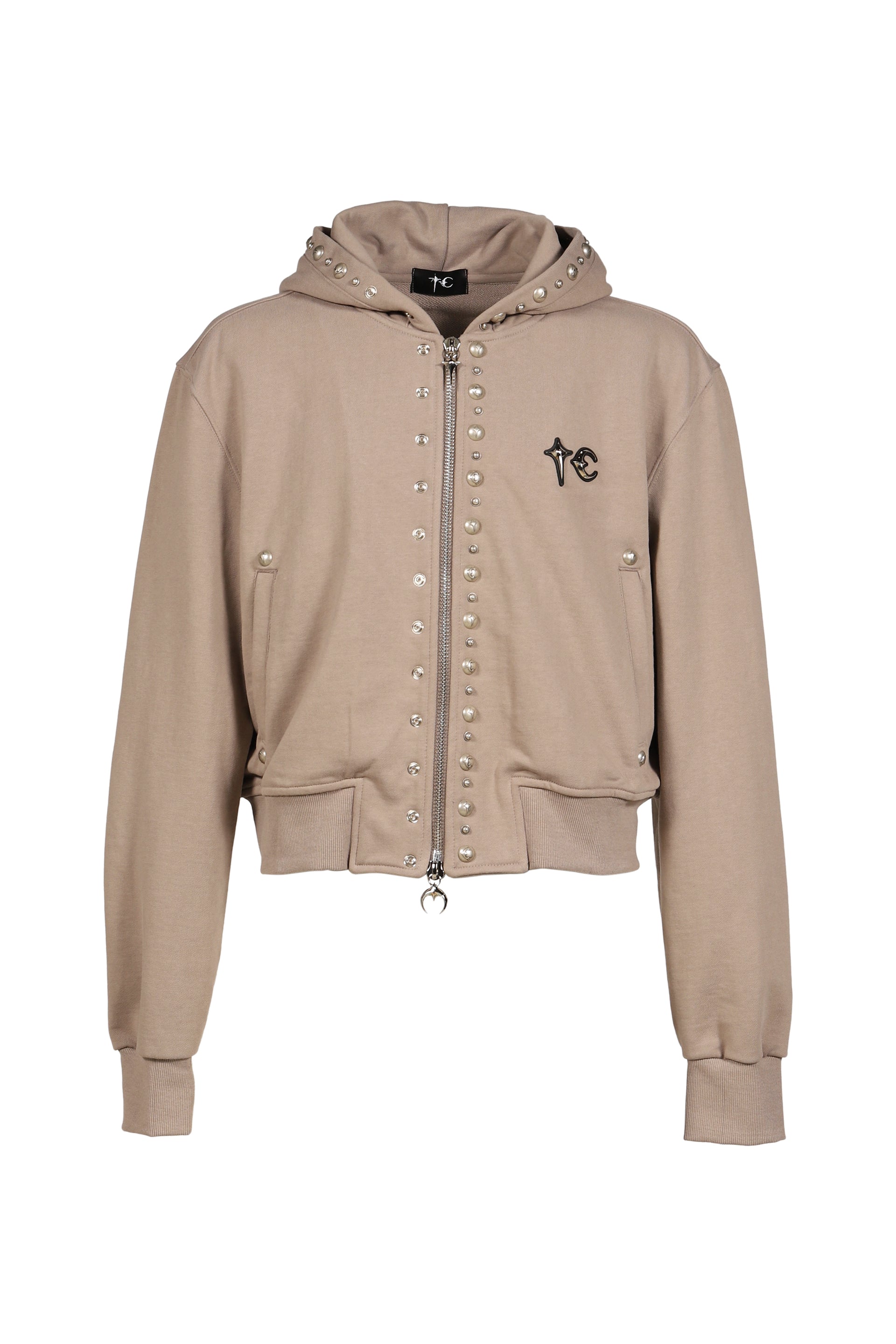TC STUDDED LINE CROPPED ZIP-UP HOODIE / BEI