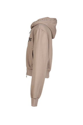 TC STUDDED LINE CROPPED ZIP-UP HOODIE / BEIGE