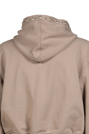 TC STUDDED LINE CROPPED ZIP-UP HOODIE / BEIGE