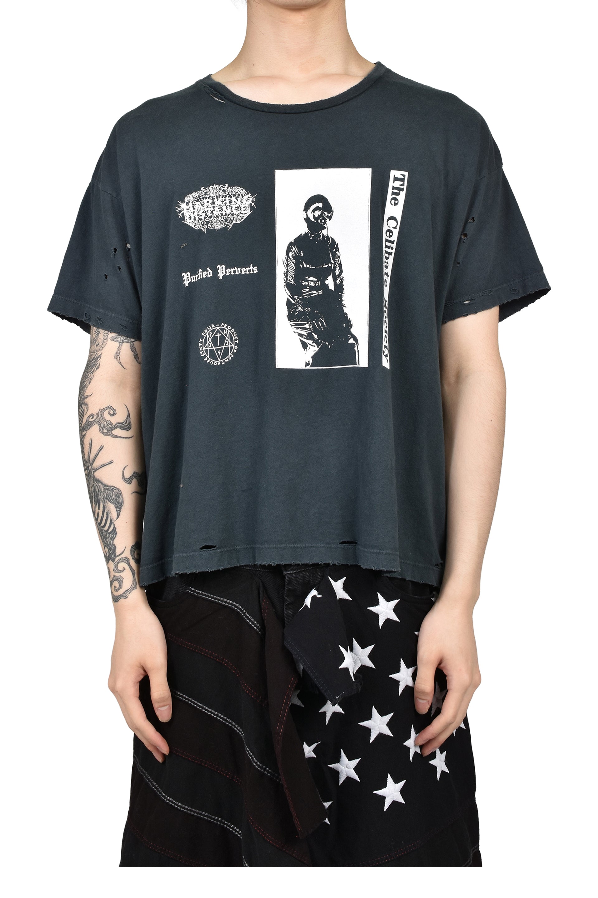 DISTRESSED ADDICT TEE / ASH BLK