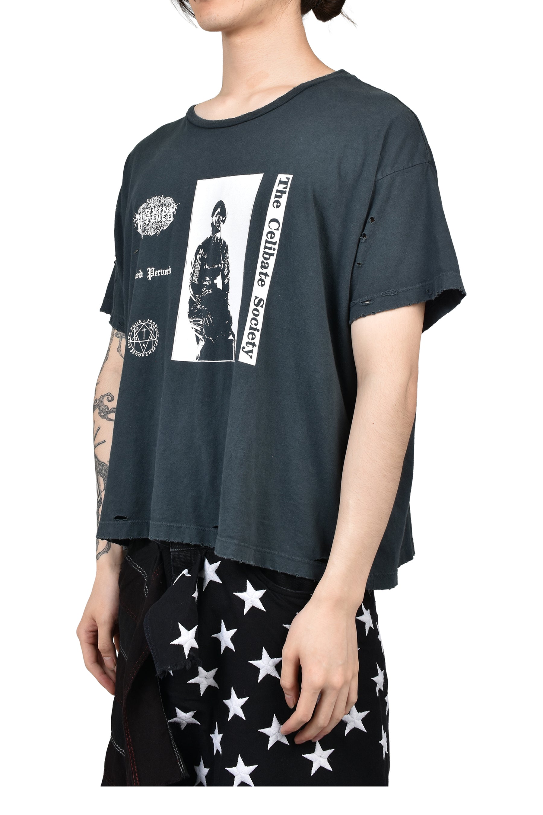 DISTRESSED ADDICT TEE / ASH BLK