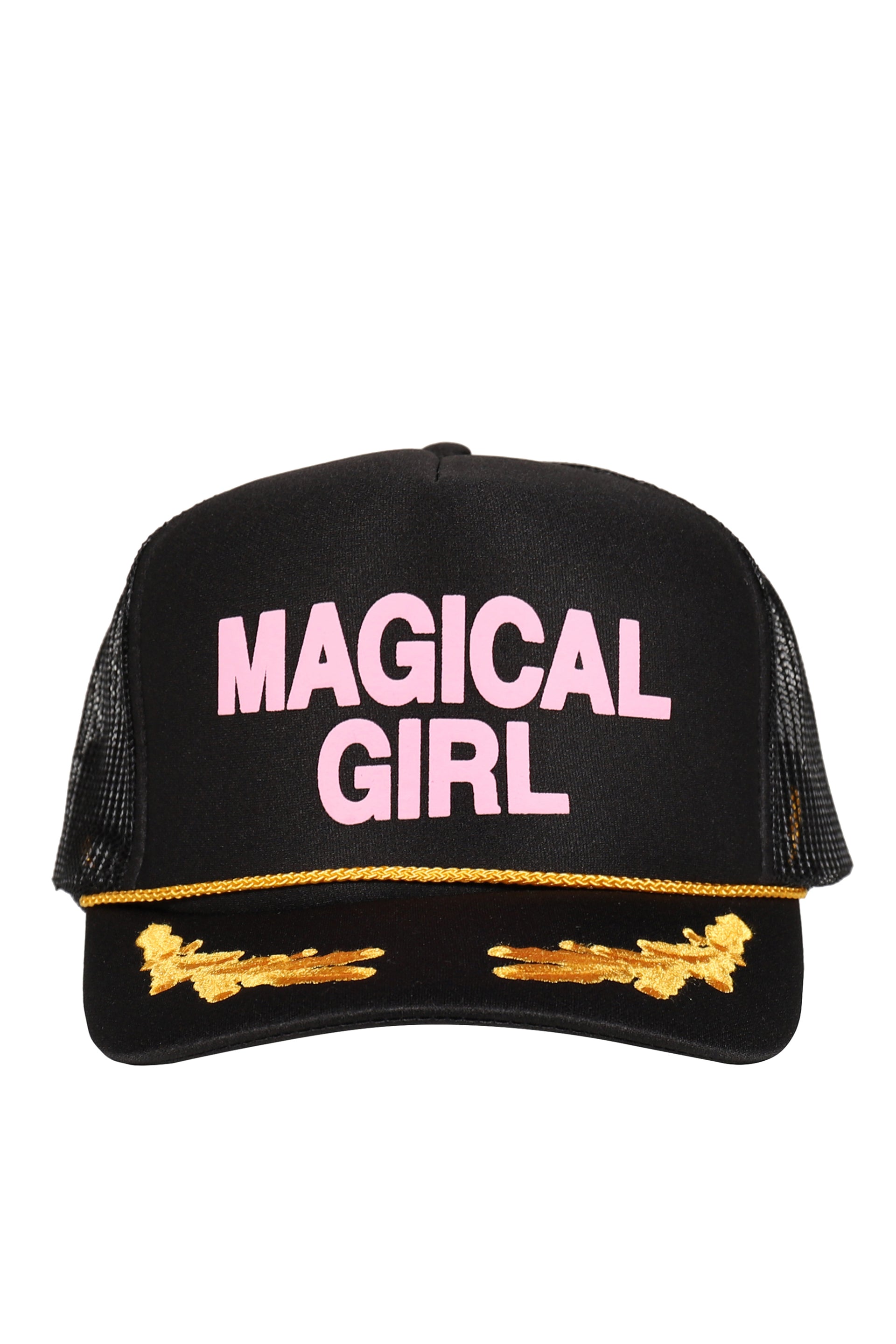 BLACK EMBROIDERED TRUCKER HAT / PNK-MAGICAL GIRL