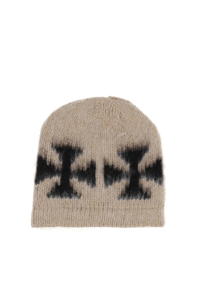 BRUSHED CROSS BEANIE / ECRU/BLK