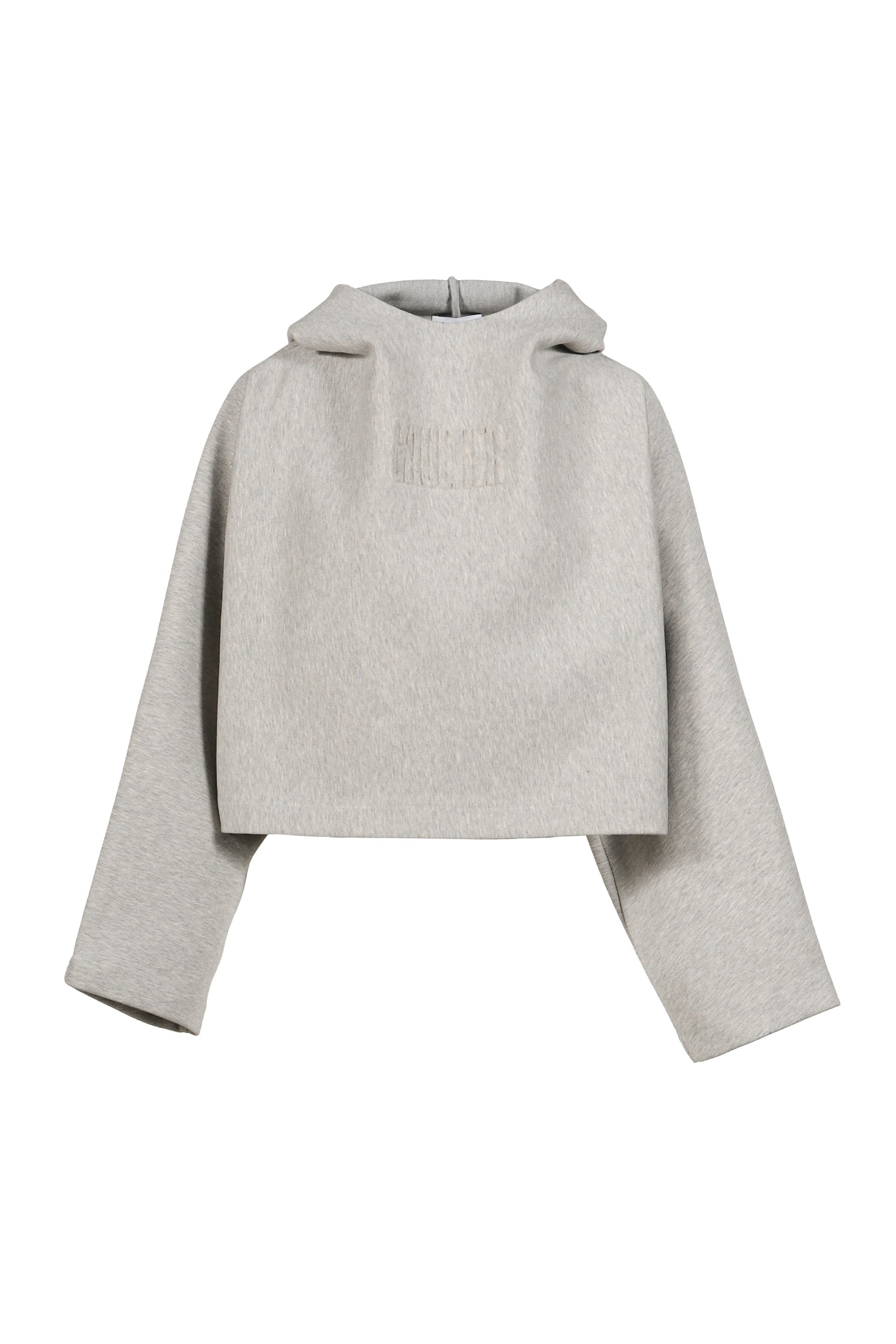 BONDED COTTON CROPPED BAT SLEEVES HOODIE WITH "GAULTIER" EMBOSSING / GRY