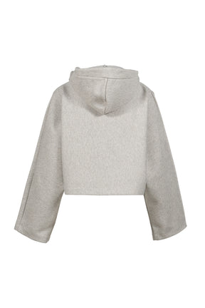 BONDED COTTON CROPPED BAT SLEEVES HOODIE WITH "GAULTIER" EMBOSSING / GRY