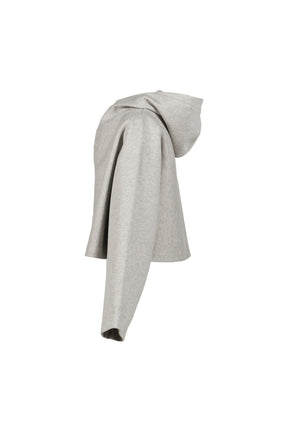 BONDED COTTON CROPPED BAT SLEEVES HOODIE WITH "GAULTIER" EMBOSSING / GRY