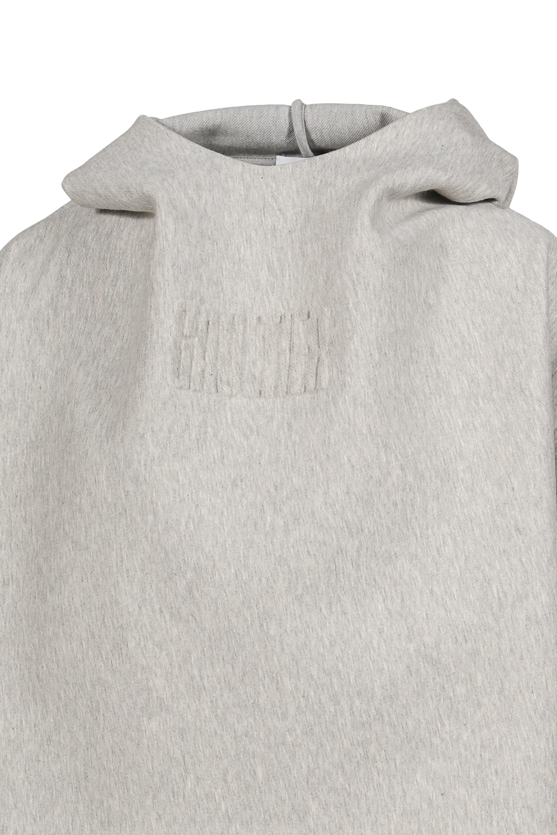 BONDED COTTON CROPPED BAT SLEEVES HOODIE WITH "GAULTIER" EMBOSSING / GRY
