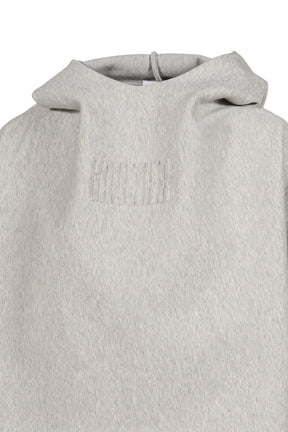 BONDED COTTON CROPPED BAT SLEEVES HOODIE WITH "GAULTIER" EMBOSSING / GRY