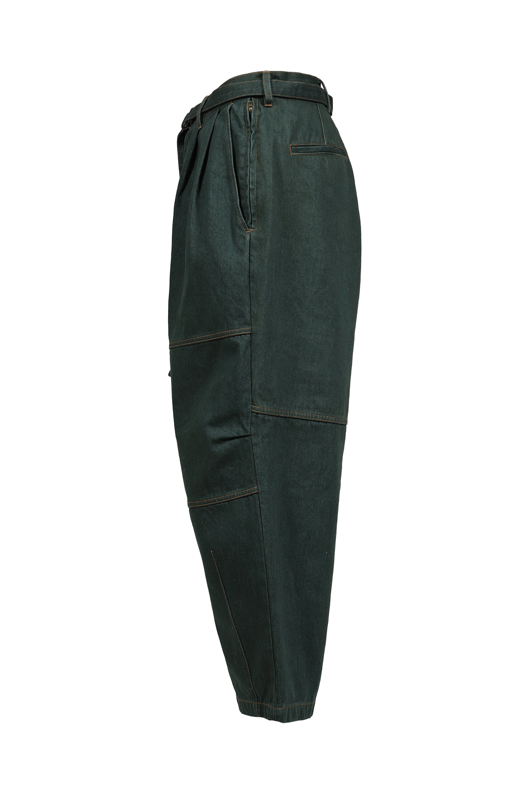 DENIM BALLOON PANTS / DARK GRN