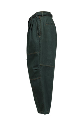 DENIM BALLOON PANTS / DARK GRN