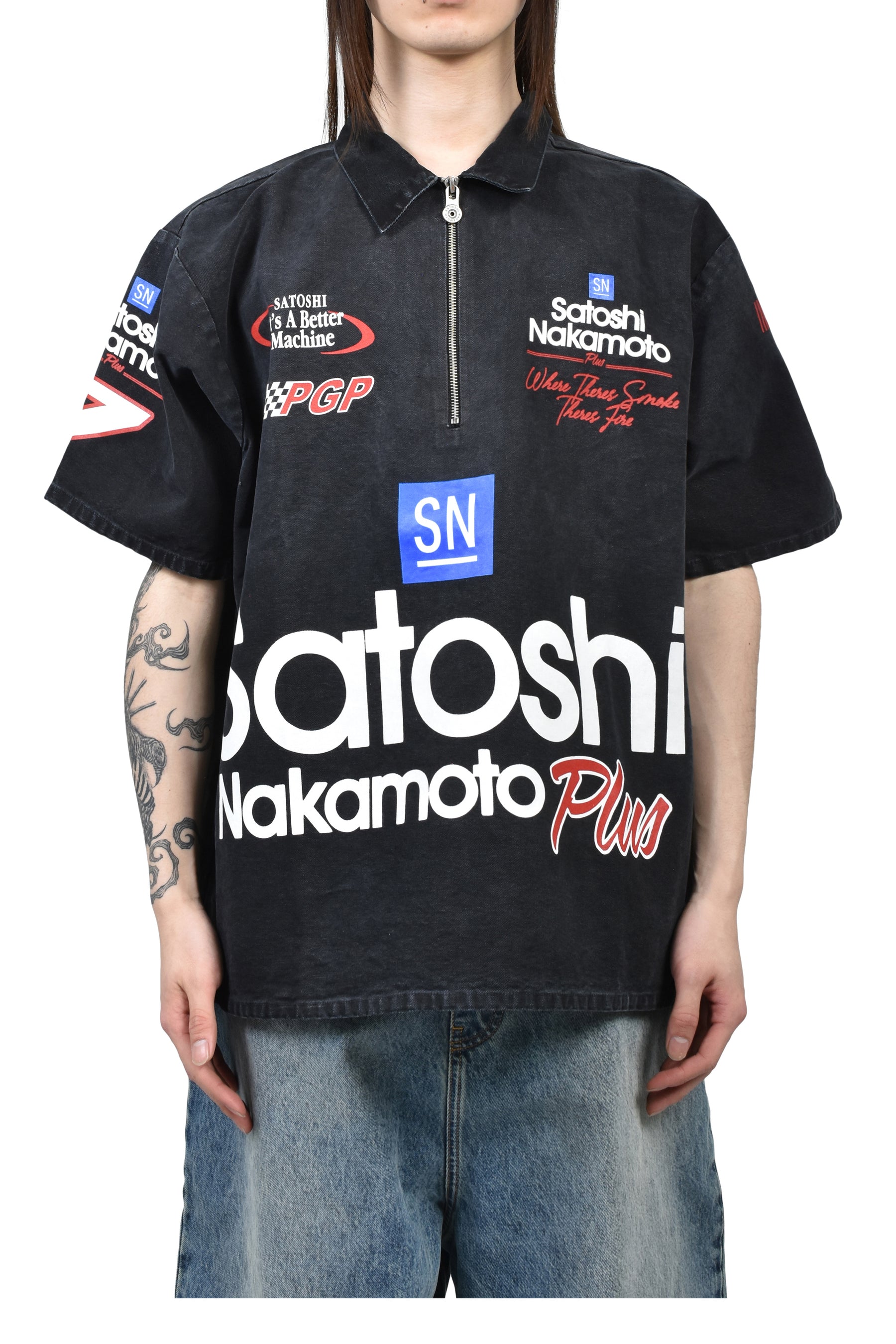 SATOSHI NAKAMOTO SATOSHI MECHANIC HALF ZIP / VTG BLK