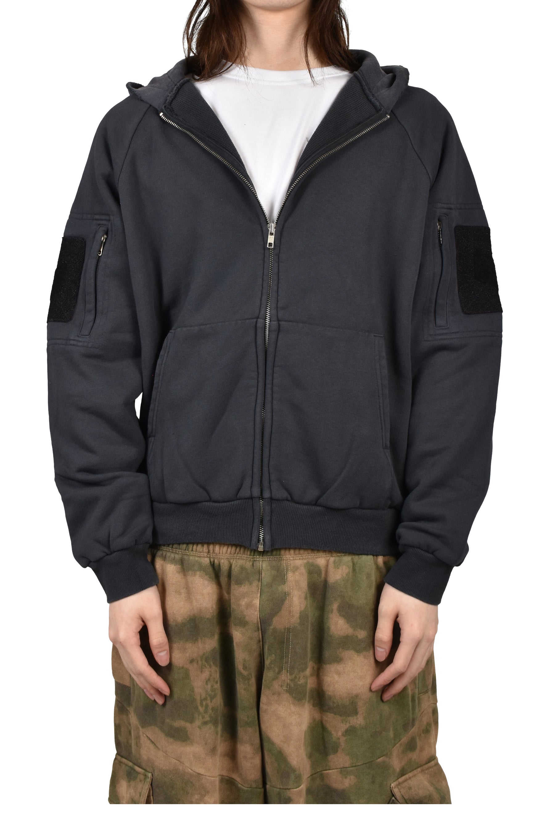 WAFFLE LINED HOODIE / BLK