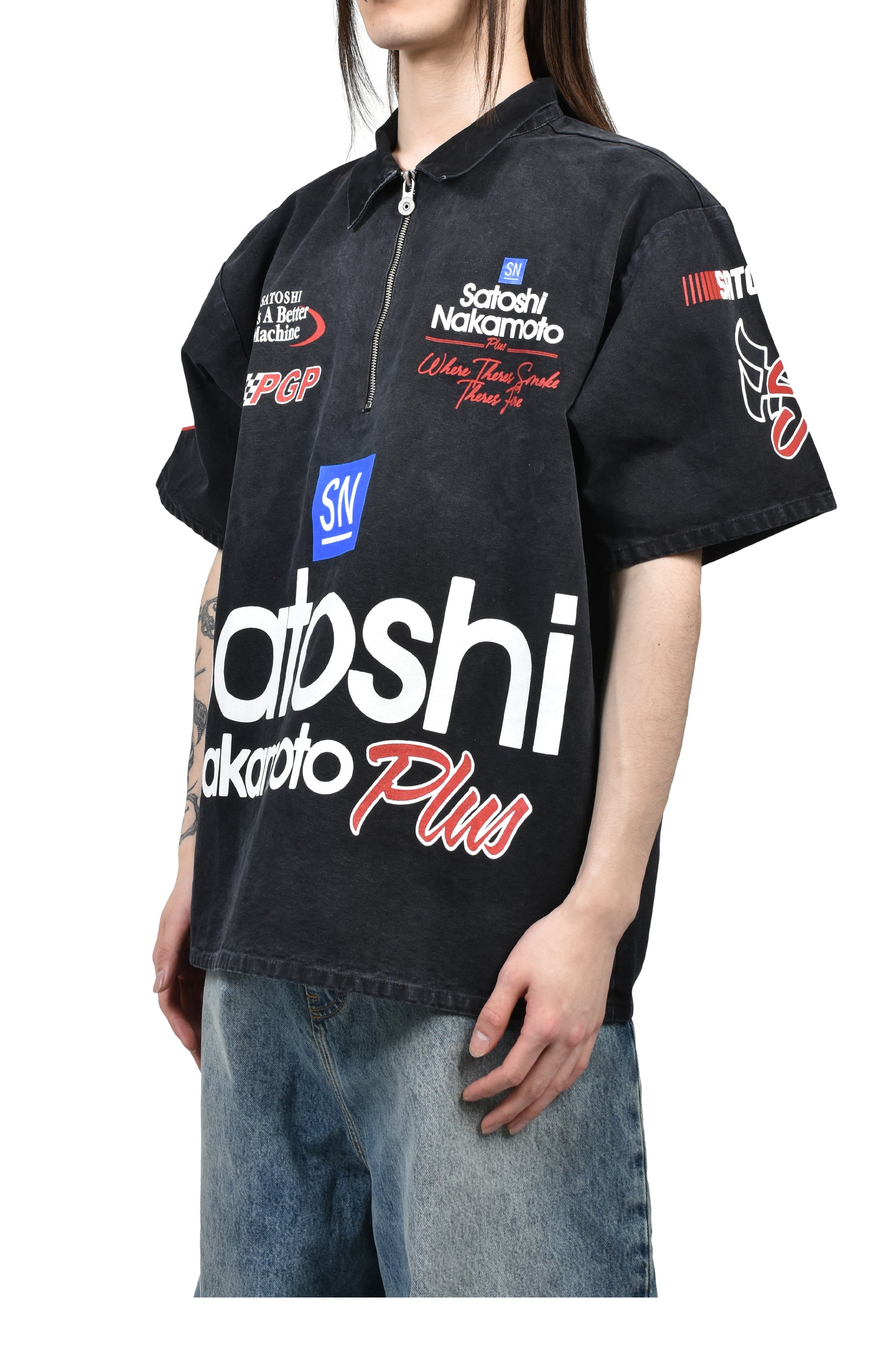 SATOSHI NAKAMOTO SATOSHI MECHANIC HALF ZIP / VTG BLK