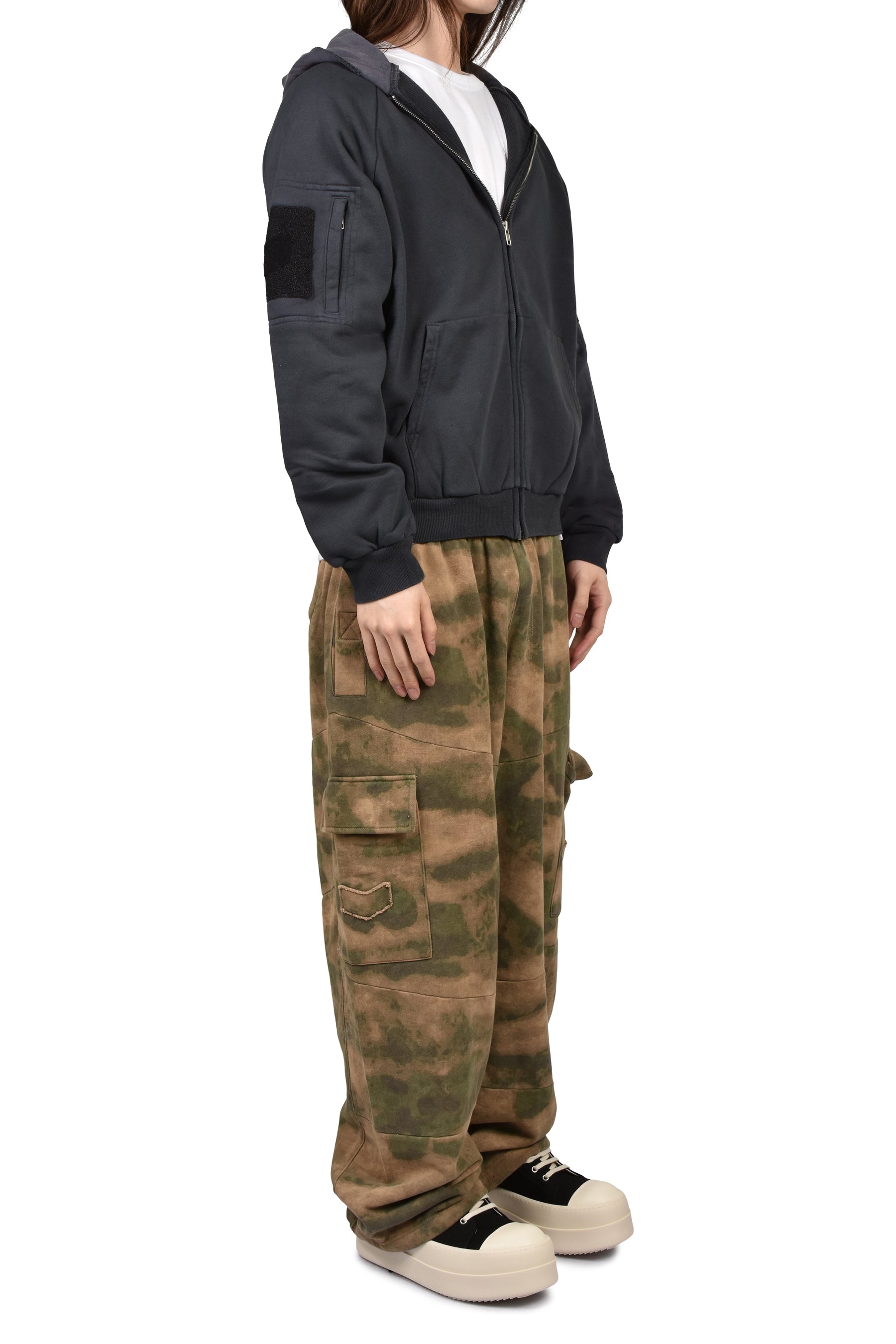 WAFFLE LINED HOODIE / BLK