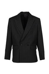 DOUBLE BREASTED BLAZER / BLK & WHT PIN STRIPE