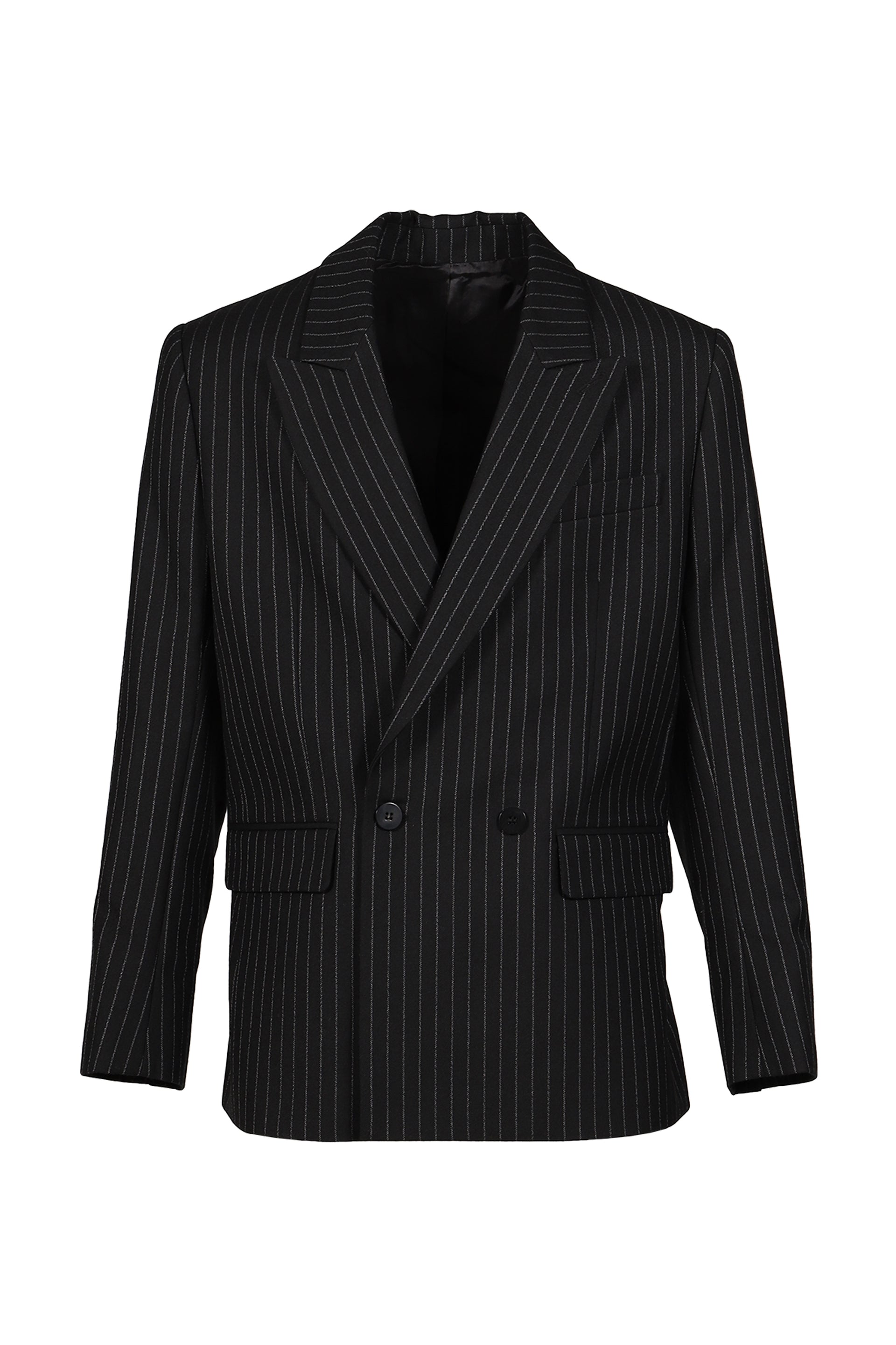 DOUBLE BREASTED BLAZER / BLK & WHT PIN STRIPE