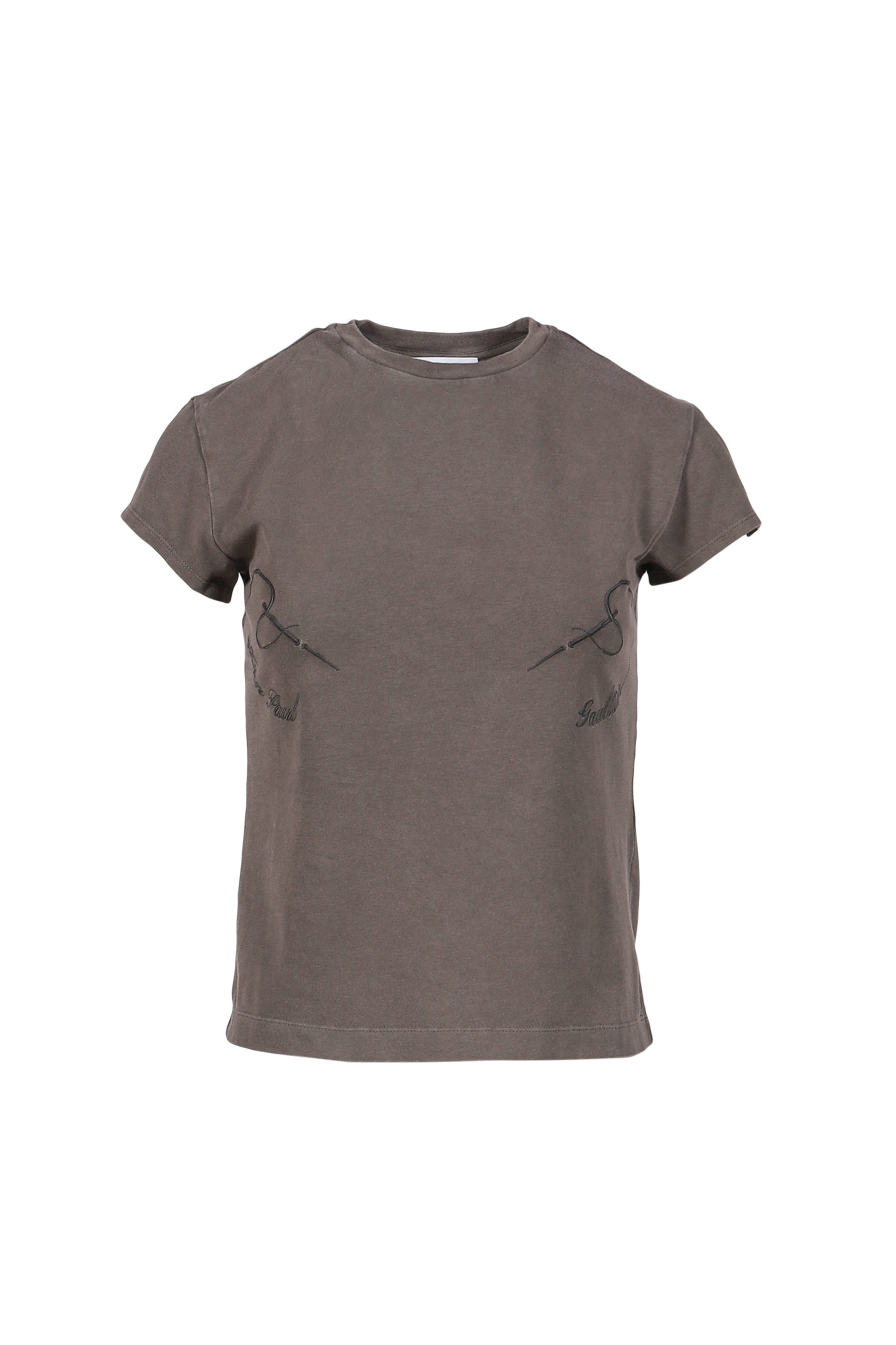Jean Paul Gaultier STRETCH COTTON BABY TEE EMBROIDERED "NEEDLES JEAN PAUL GAULTIER" / DARKGRY