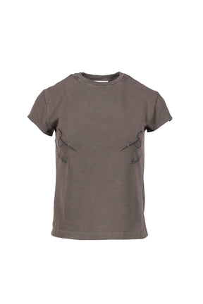 Jean Paul Gaultier STRETCH COTTON BABY TEE EMBROIDERED "NEEDLES JEAN PAUL GAULTIER" / DARKGRY