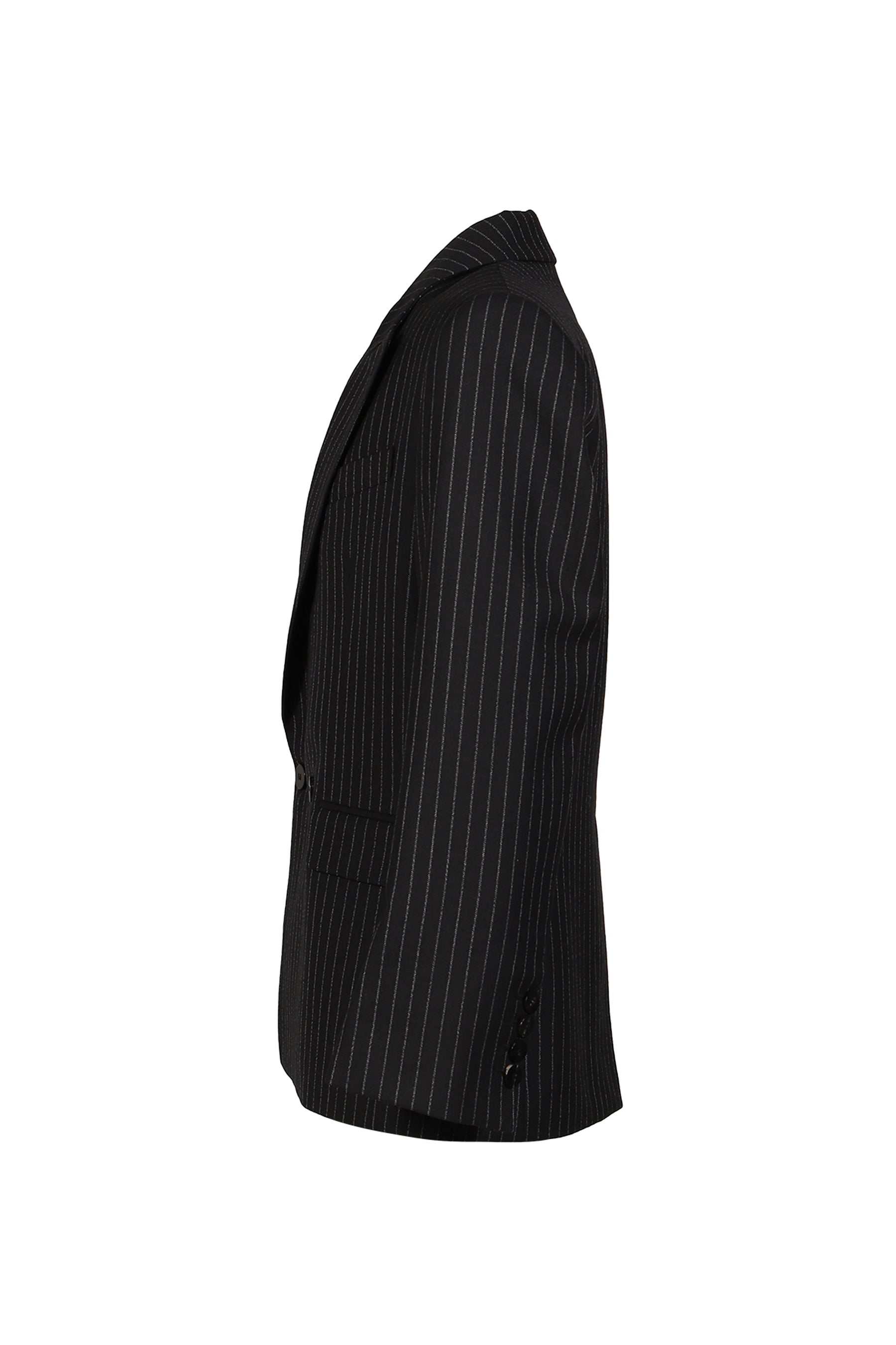 DOUBLE BREASTED BLAZER / BLK & WHT PIN STRIPE
