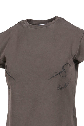 Jean Paul Gaultier STRETCH COTTON BABY TEE EMBROIDERED "NEEDLES JEAN PAUL GAULTIER" / DARKGRY
