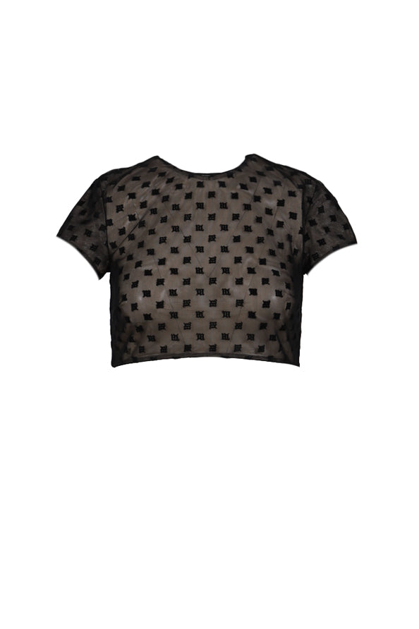 MISBHV ミスビヘイブ SS25 MESH MONOGRAM CROPPED T-SHIRT / BLK - NUBIAN
