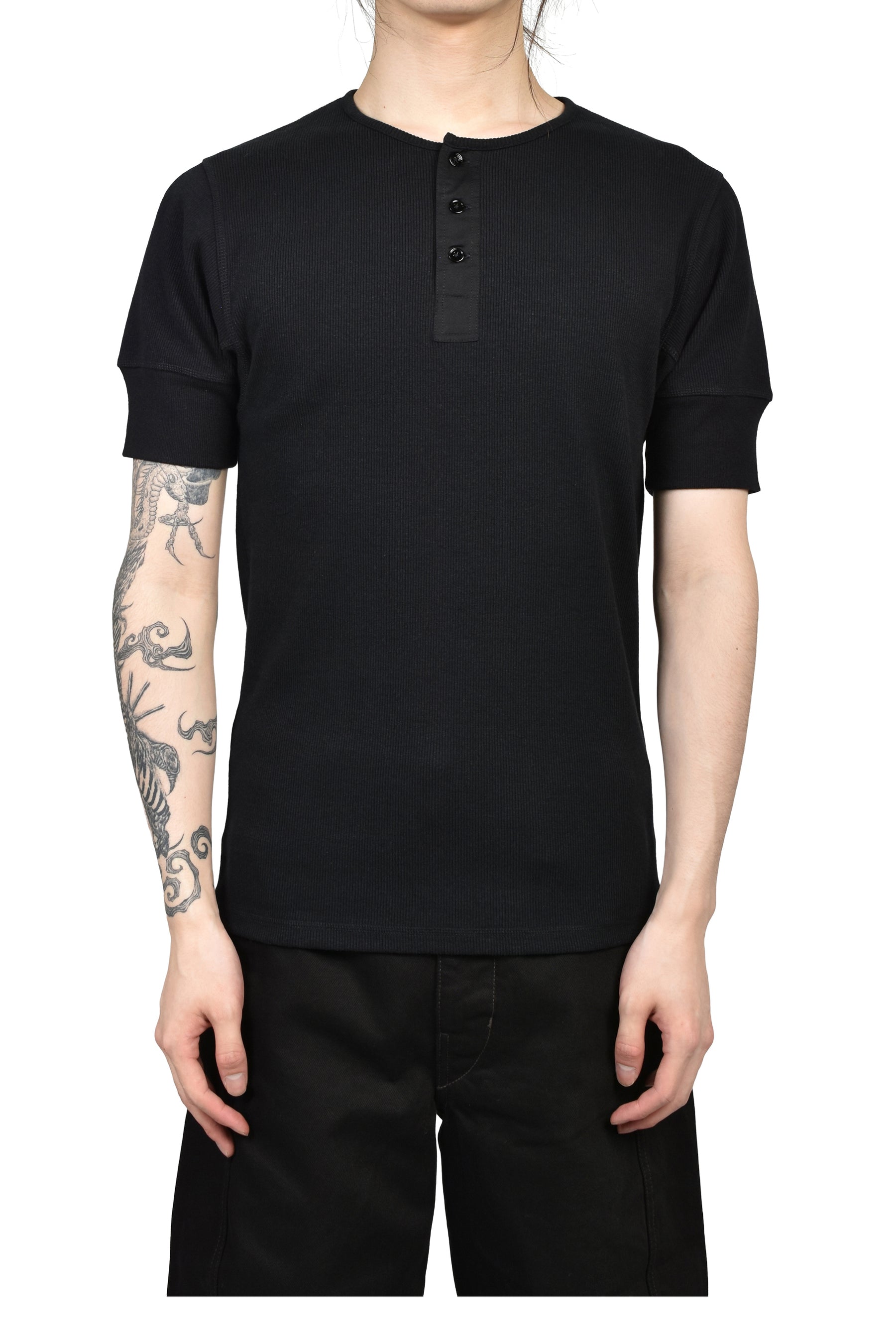 RIB HENLEY TOP / BLK
