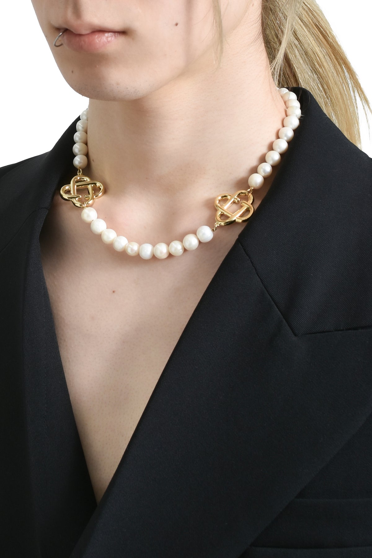 MEDIUM PEARL LOGO NECKLACE / GOLD / PEARL