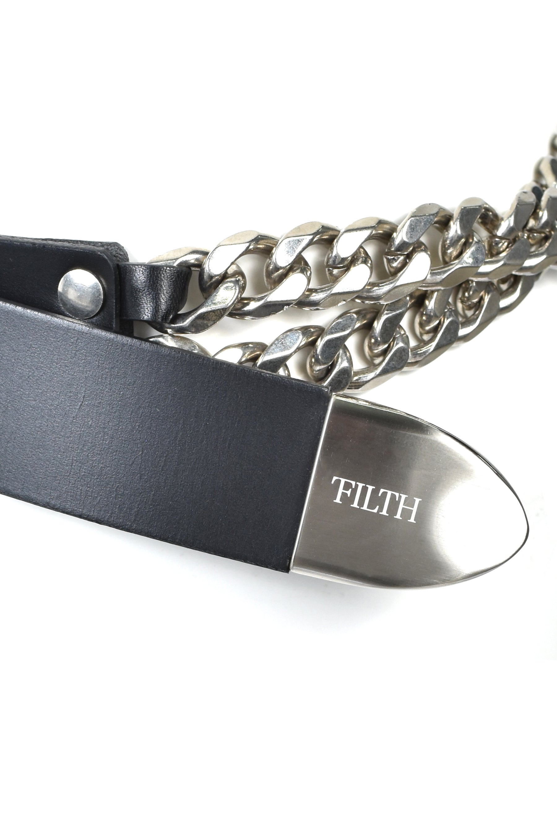 DOUBLE CUBAN CHAIN BELT / BLK SIL