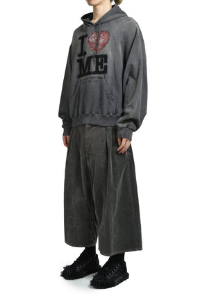 BONE APPLIQUE CORDUROY CROPPED PANTS / GRY