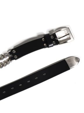DOUBLE CUBAN CHAIN BELT / BLK SIL