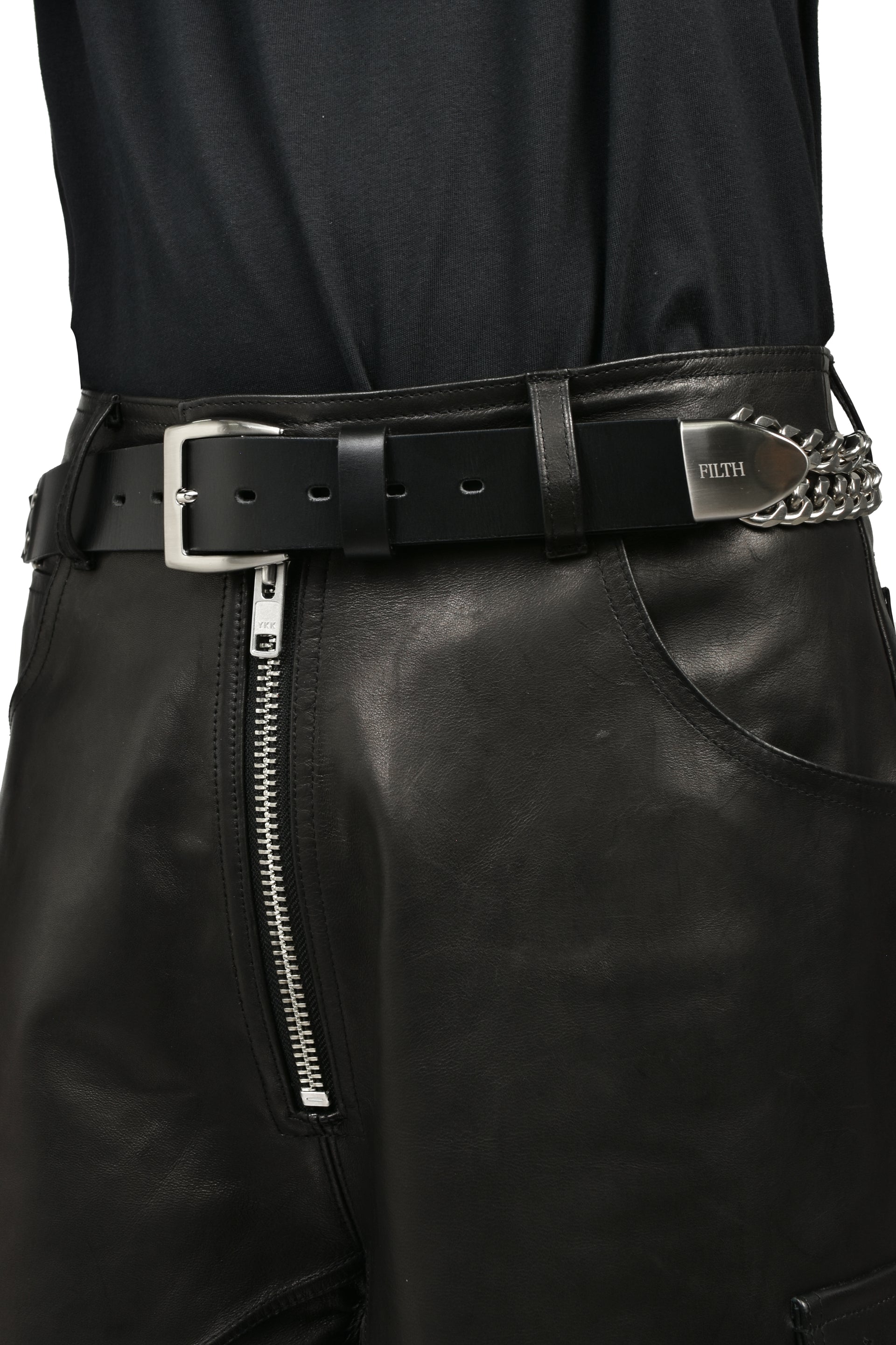 DOUBLE CUBAN CHAIN BELT / BLK SIL