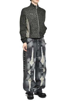 TC BONE LEATHER DENIM PANTS / BLK 