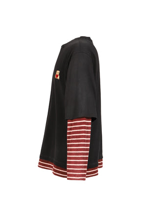BLACK LAYERED STRIPED LONG-SLEEVED T-SHIRT / BLK