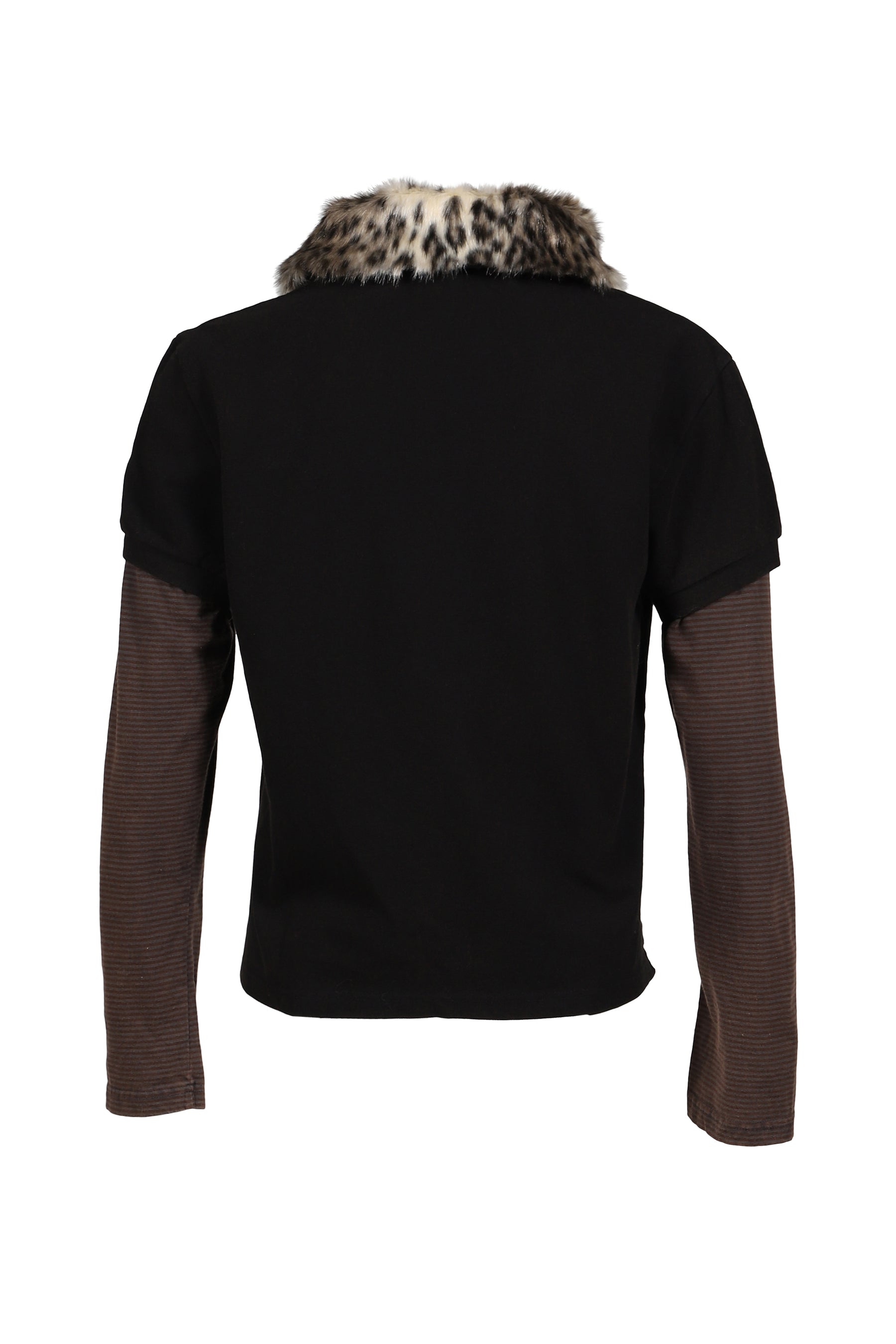 FUR COLLAR LAYERED POLO T SHIRTS / BLK