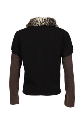 FUR COLLAR LAYERED POLO T SHIRTS / BLK