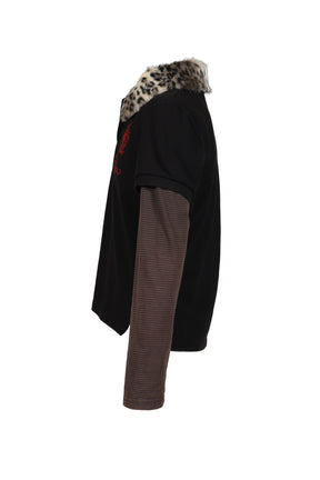 FUR COLLAR LAYERED POLO T SHIRTS / BLK