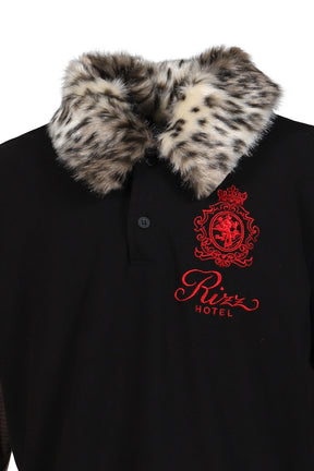 FUR COLLAR LAYERED POLO T SHIRTS / BLK